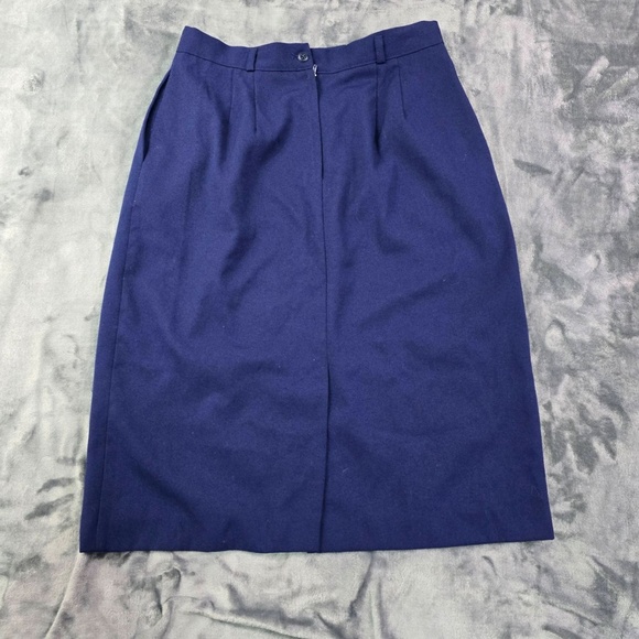 Vintage Worthington Pencil Skirt Womens 14 Navy Blue Midi Wool Blend Career USA - Picture 2 of 14